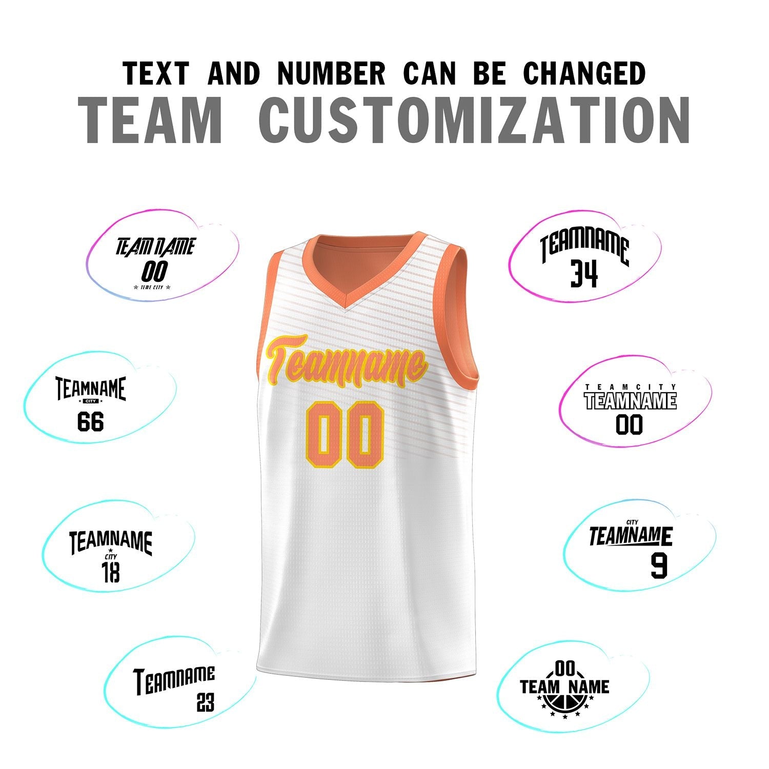 Custom White Light Orange Chest Slash Patttern Sports Uniform Basketball Jersey