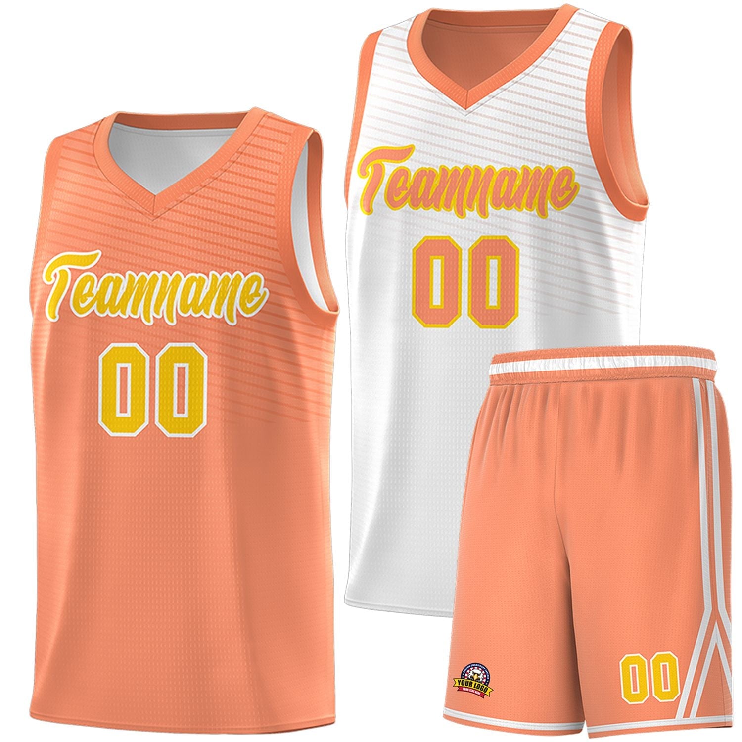 Custom Light Orange White Chest Slash Patttern Double Side Sports Uniform Basketball Jersey