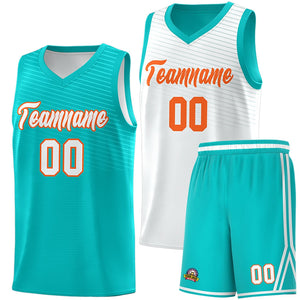 Custom Aqua White Chest Slash Patttern Double Side Sports Uniform Basketball Jersey