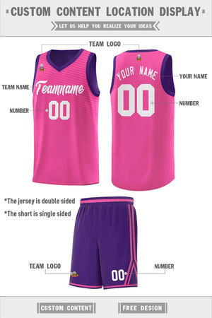 Custom Purple Pink Chest Slash Patttern Double Side Sports Uniform Basketball Jersey