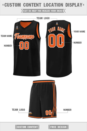 Custom Black Orange Chest Slash Patttern Sports Uniform Basketball Jersey