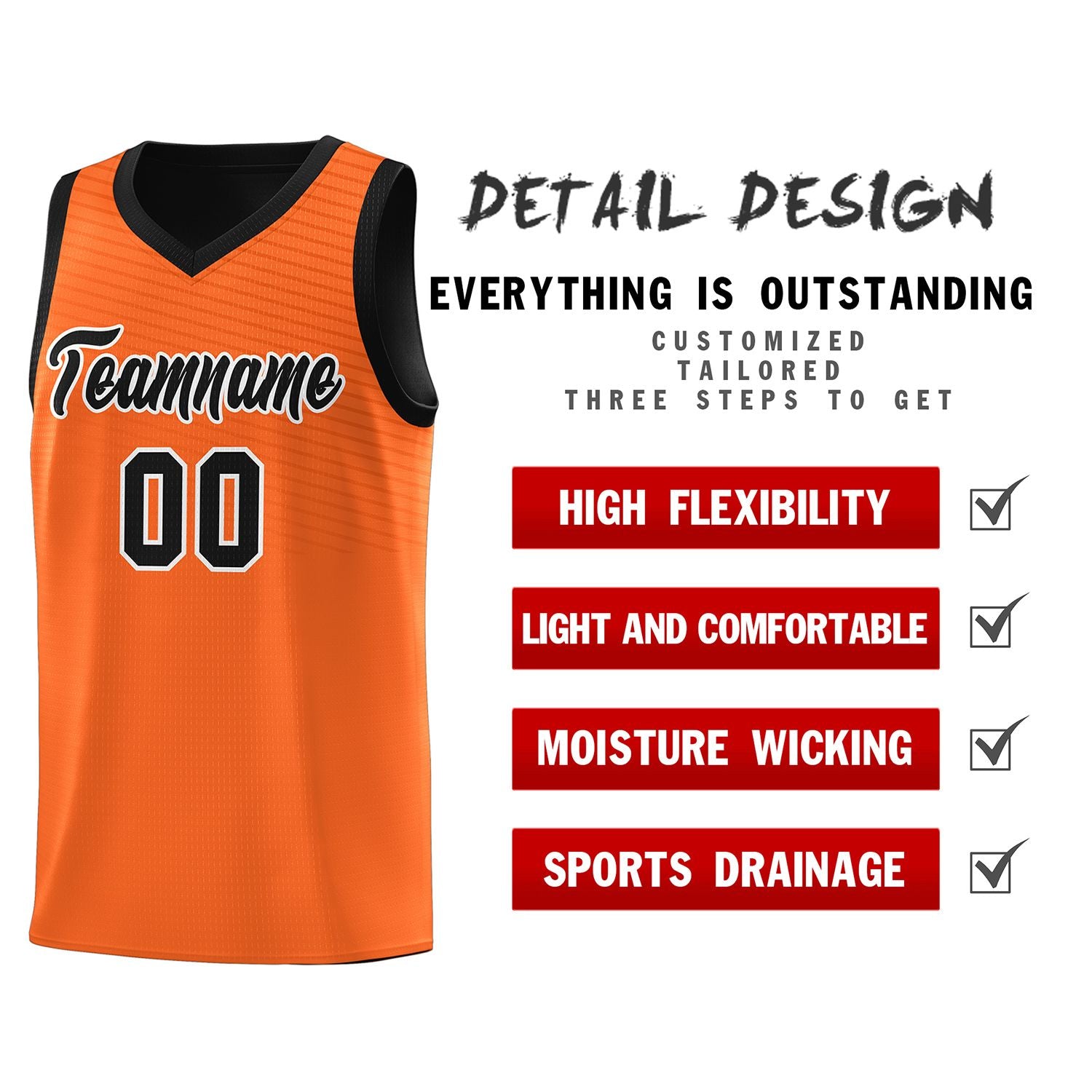 Custom Orange Black Chest Slash Patttern Sports Uniform Basketball Jersey