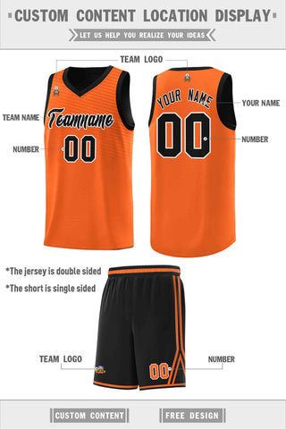 Custom Black Orange Chest Slash Patttern Double Side Sports Uniform Basketball Jersey