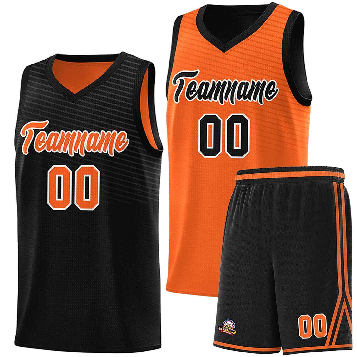 Custom Black Orange Chest Slash Patttern Double Side Sports Uniform Basketball Jersey