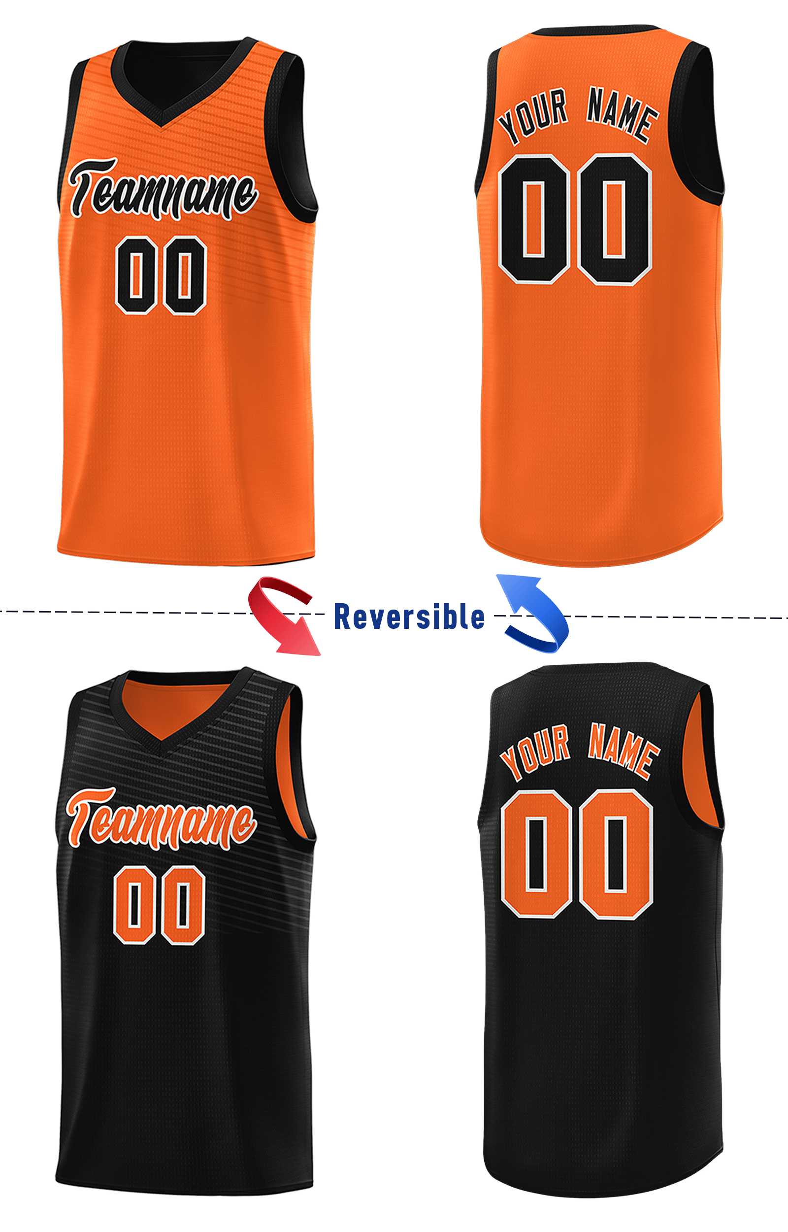 Custom Black Orange Chest Slash Patttern Double Side Sports Uniform Basketball Jersey