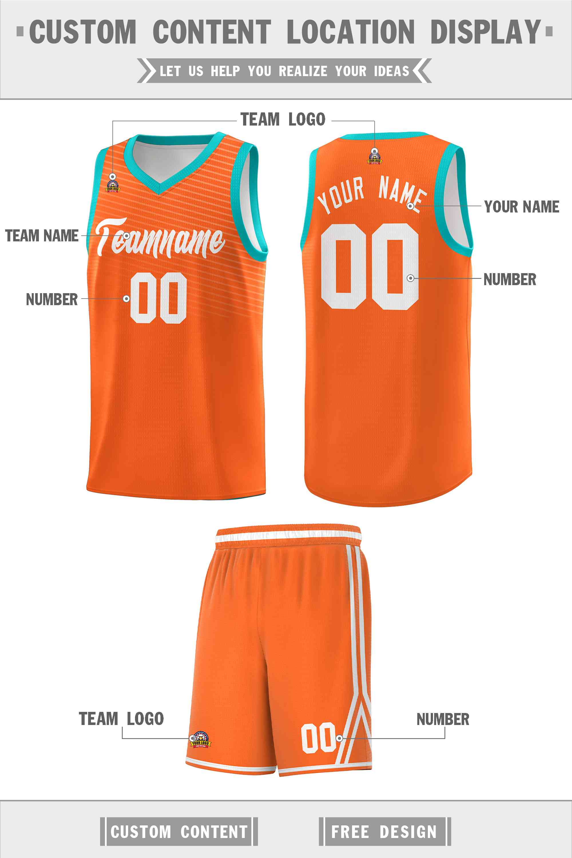 Custom Orange Light Green Chest Slash Patttern Sports Uniform Basketball Jersey