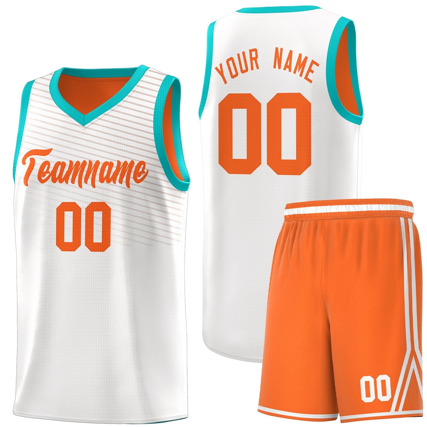 Custom White Orange Chest Slash Patttern Sports Uniform Basketball Jersey