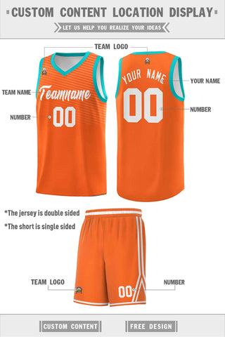 Custom Orange White Chest Slash Patttern Double Side Sports Uniform Basketball Jersey