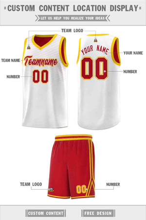 Custom White Red Chest Slash Patttern Sports Uniform Basketball Jersey