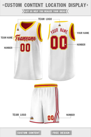 Custom White Red Chest Slash Patttern Sports Uniform Basketball Jersey