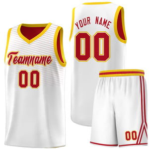 Custom White Red Chest Slash Patttern Sports Uniform Basketball Jersey