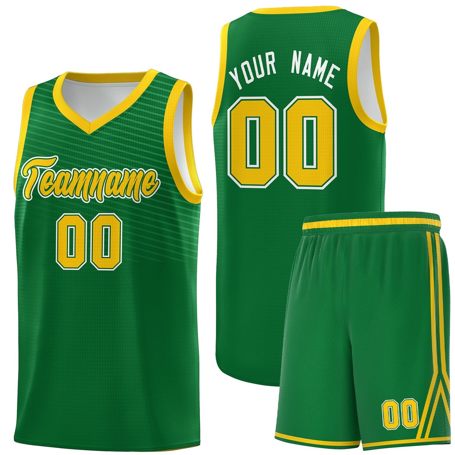 Custom Kelly Green Gold Chest Slash Patttern Sports Uniform Basketball Jersey