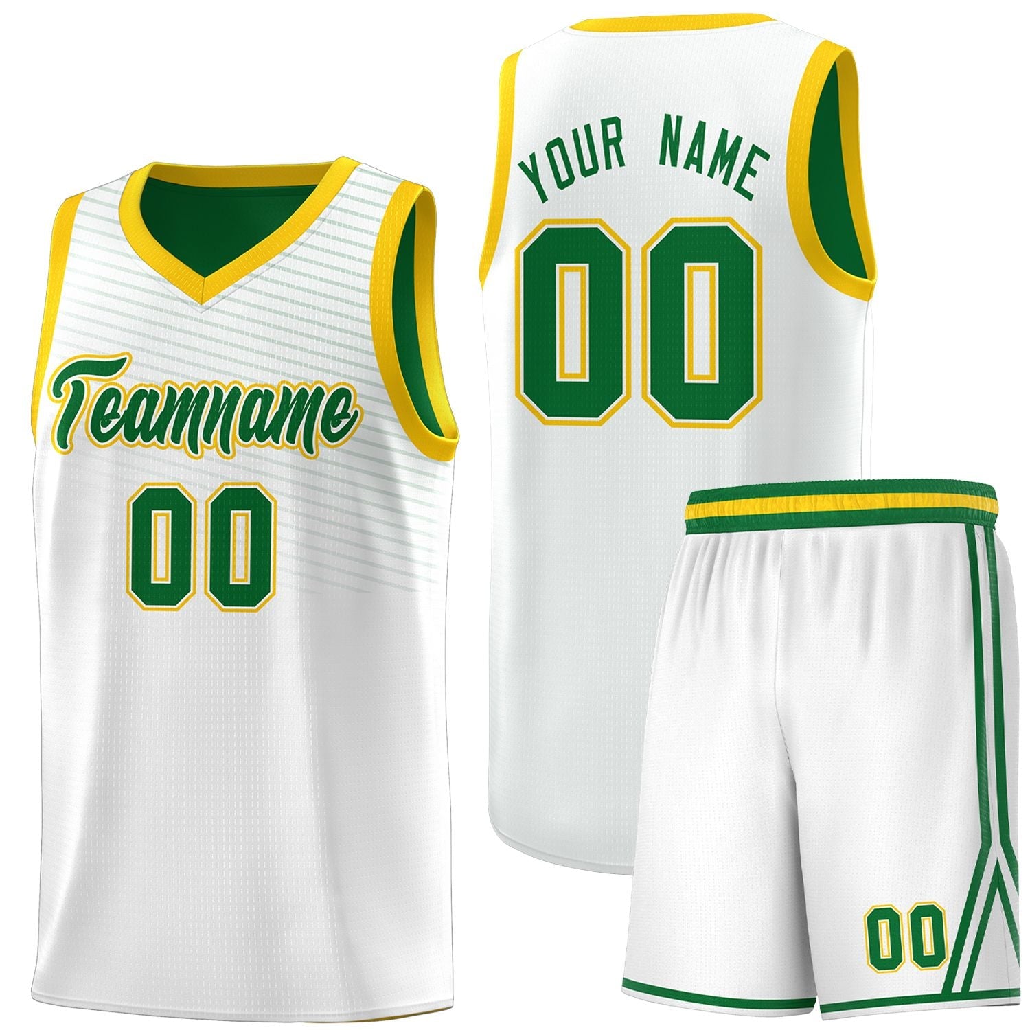 Custom White Kelly Green Chest Slash Patttern Sports Uniform Basketball Jersey