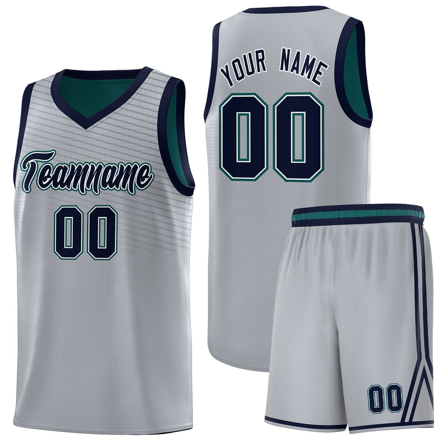 Custom Gray Midnight Green Chest Slash Patttern Sports Uniform Basketball Jersey