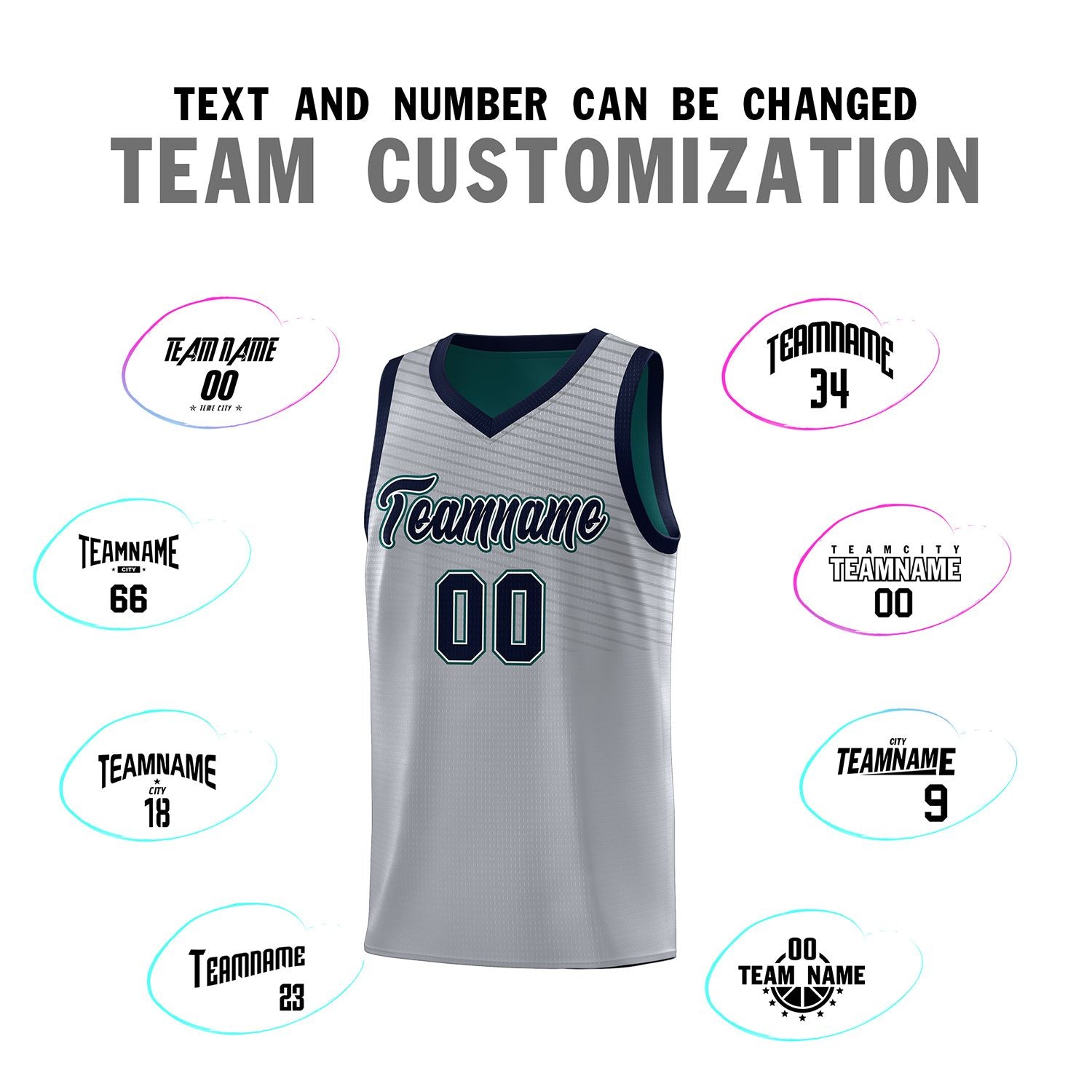 Custom Gray Midnight Green Chest Slash Patttern Sports Uniform Basketball Jersey