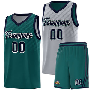 Custom Midnight Green Gray Chest Slash Patttern Double Side Sports Uniform Basketball Jersey