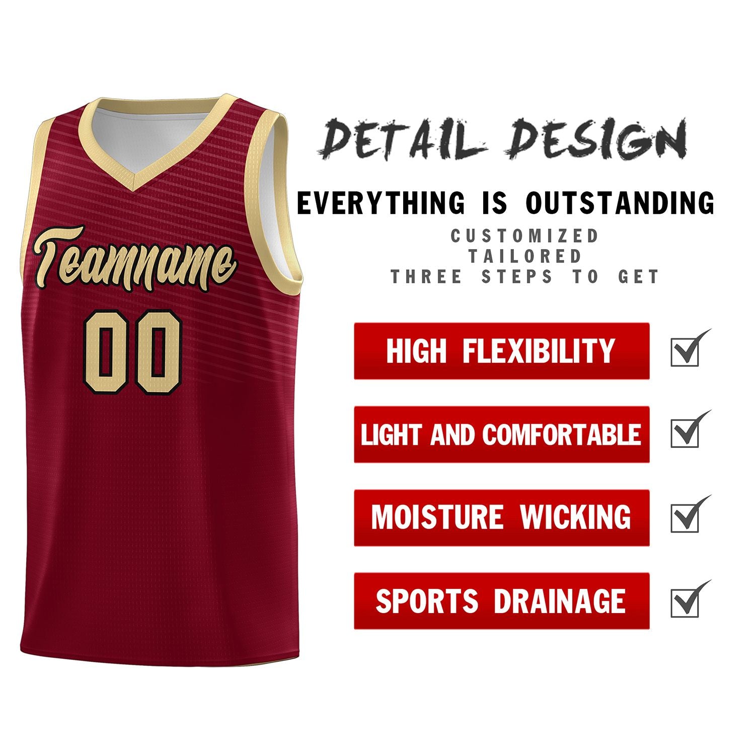 Custom Crimson Khaki Chest Slash Patttern Sports Uniform Basketball Jersey