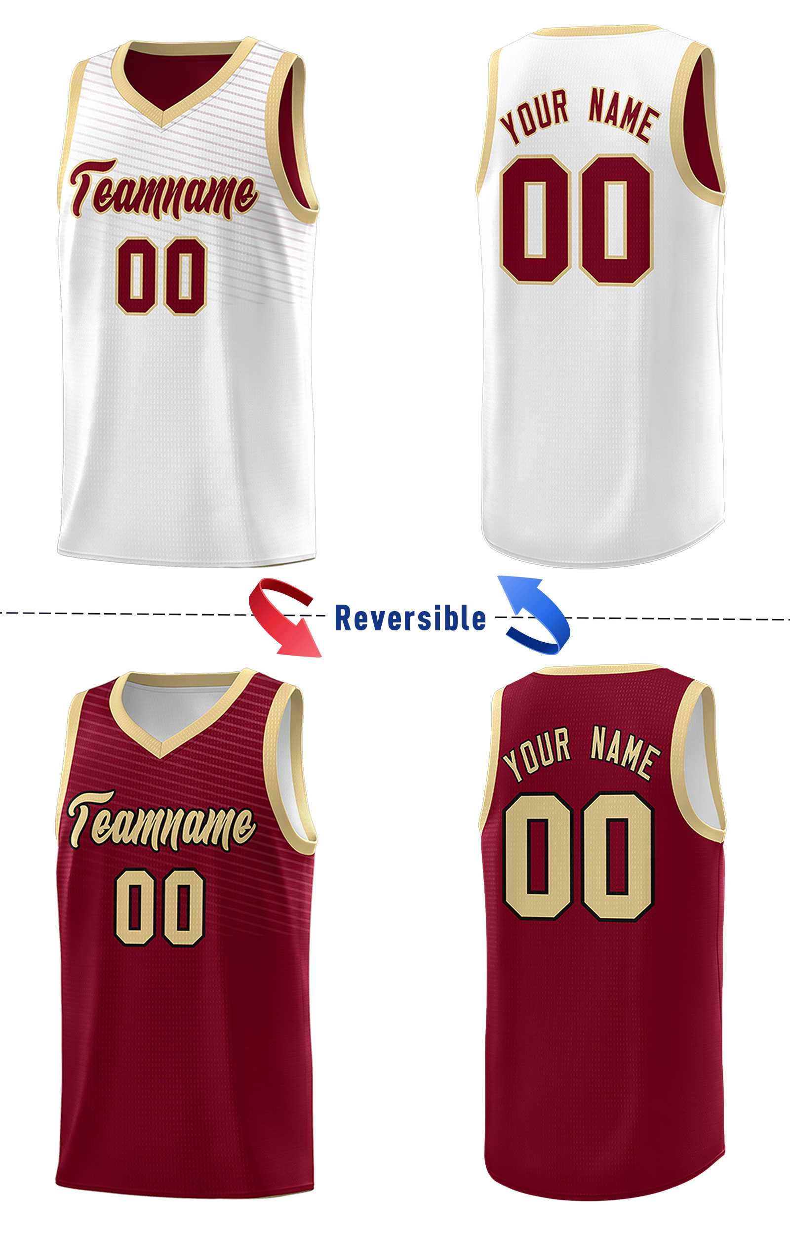 Custom Crimson White Chest Slash Patttern Double Side Sports Uniform Basketball Jersey