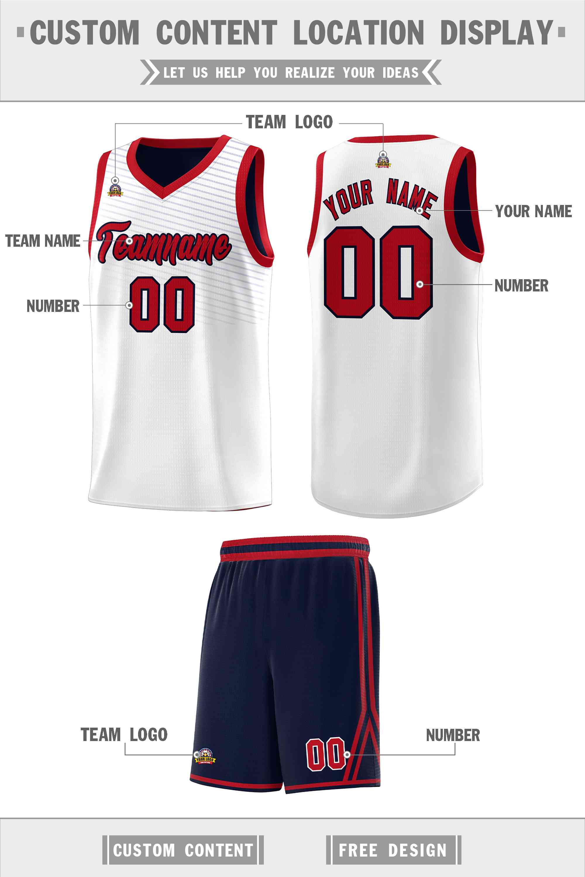 Custom White Navy Chest Slash Patttern Sports Uniform Basketball Jersey