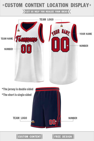Custom Navy White Chest Slash Patttern Double Side Sports Uniform Basketball Jersey