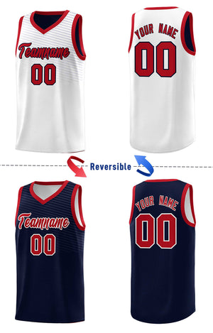 Custom Navy White Chest Slash Patttern Double Side Sports Uniform Basketball Jersey