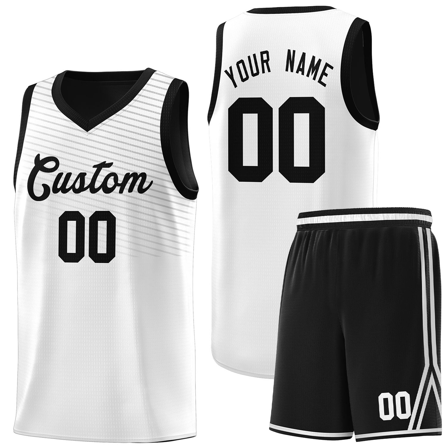 Custom White Black Chest Slash Patttern Sports Uniform Basketball Jersey