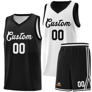 Custom Black White Chest Slash Patttern Double Side Sports Uniform Basketball Jersey