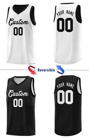 Custom Black White Chest Slash Patttern Double Side Sports Uniform Basketball Jersey