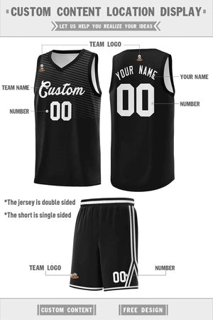 Custom Black White Chest Slash Patttern Double Side Sports Uniform Basketball Jersey