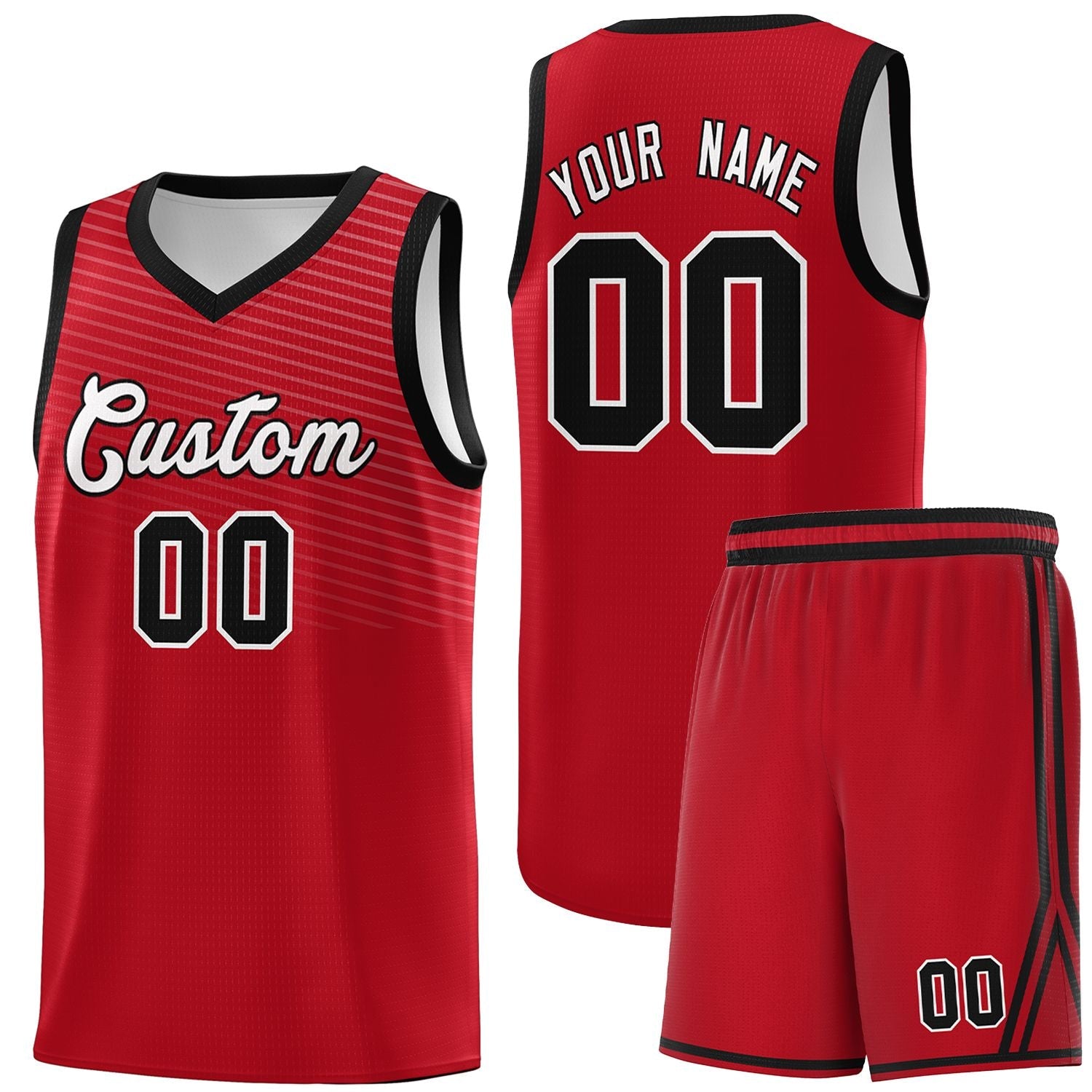 Custom Red Black Chest Slash Patttern Sports Uniform Basketball Jersey