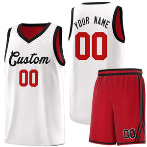 Custom White Red Chest Slash Patttern Sports Uniform Basketball Jersey