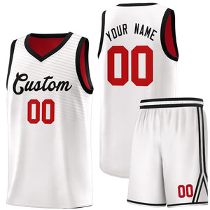 Custom White Red Chest Slash Patttern Sports Uniform Basketball Jersey