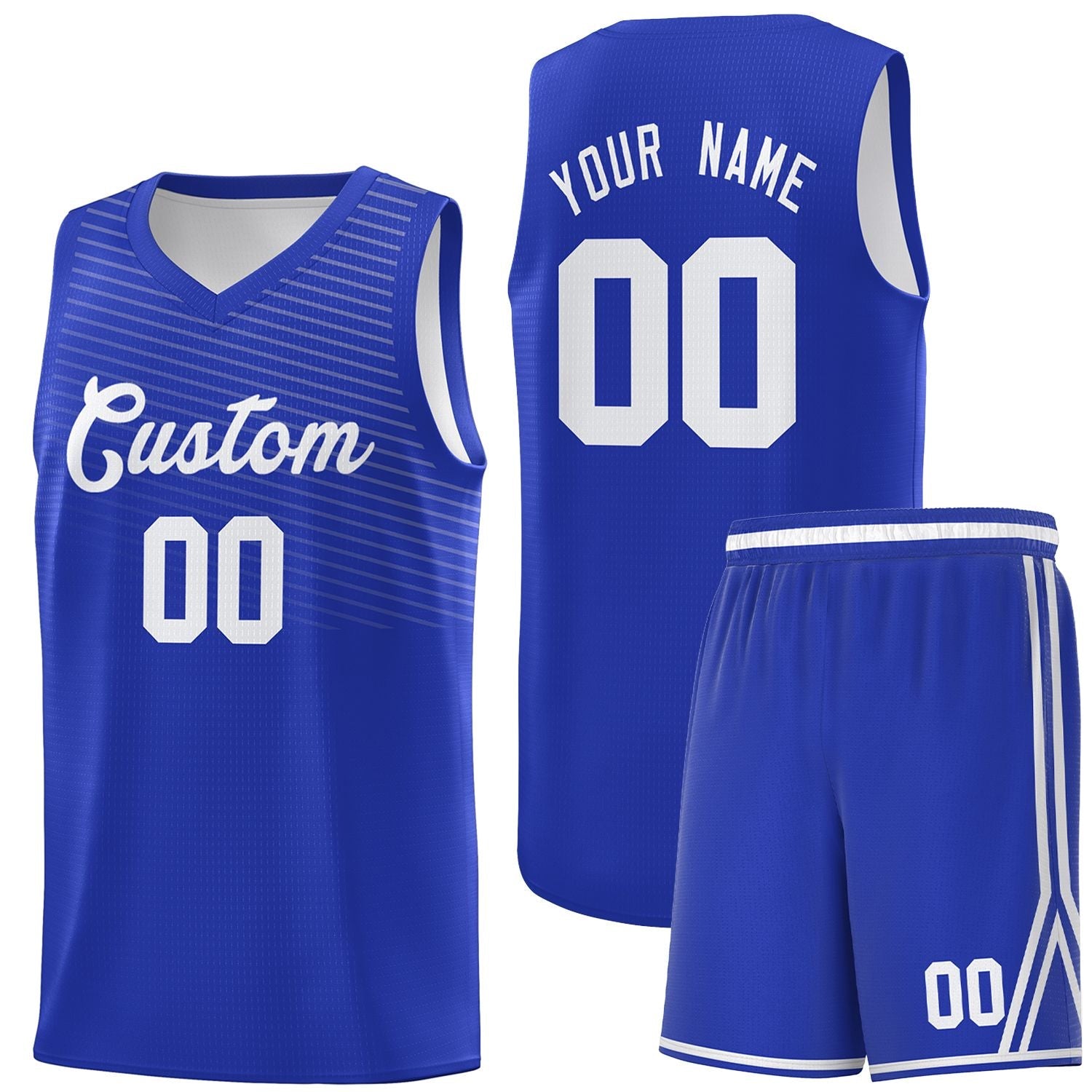 Custom Royal White Chest Slash Patttern Sports Uniform Basketball Jersey