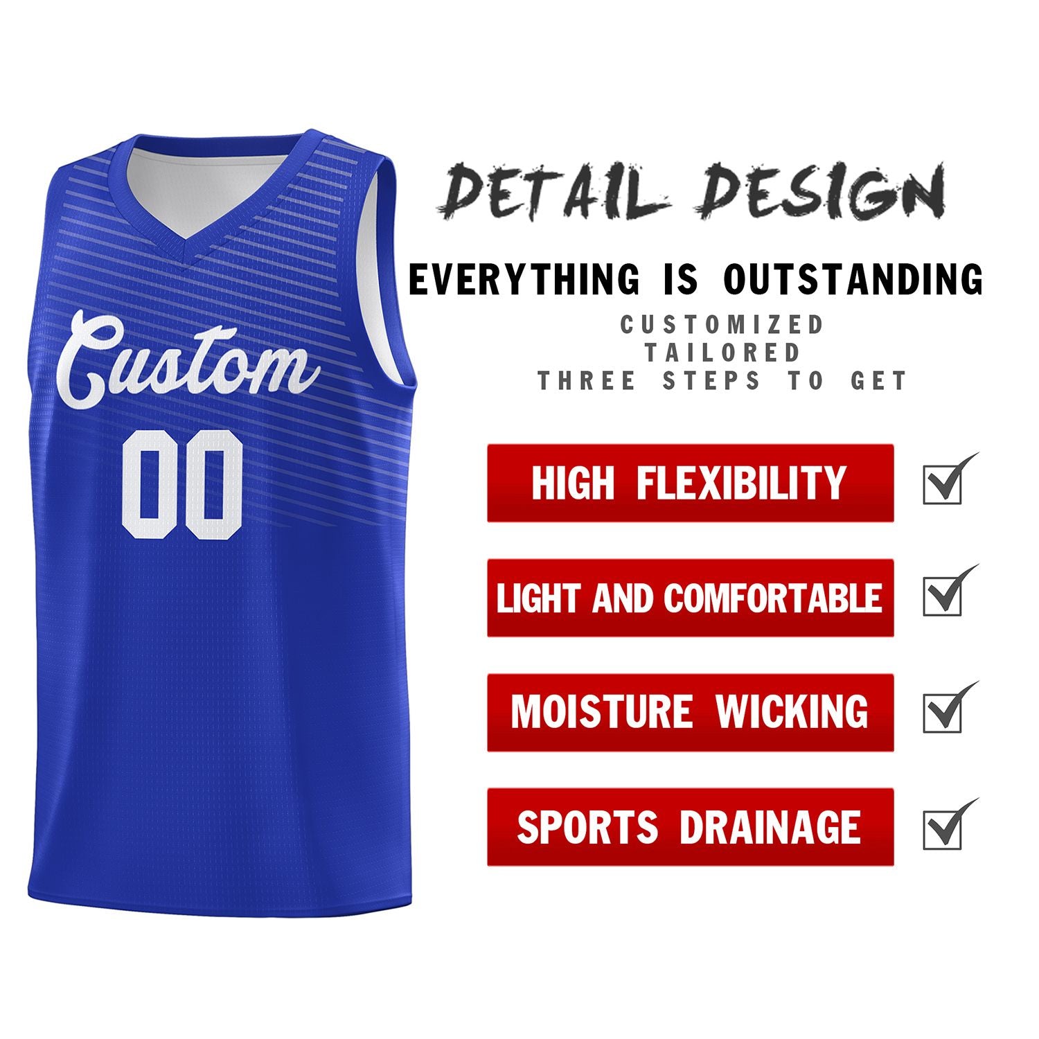 Custom Royal White Chest Slash Patttern Sports Uniform Basketball Jersey