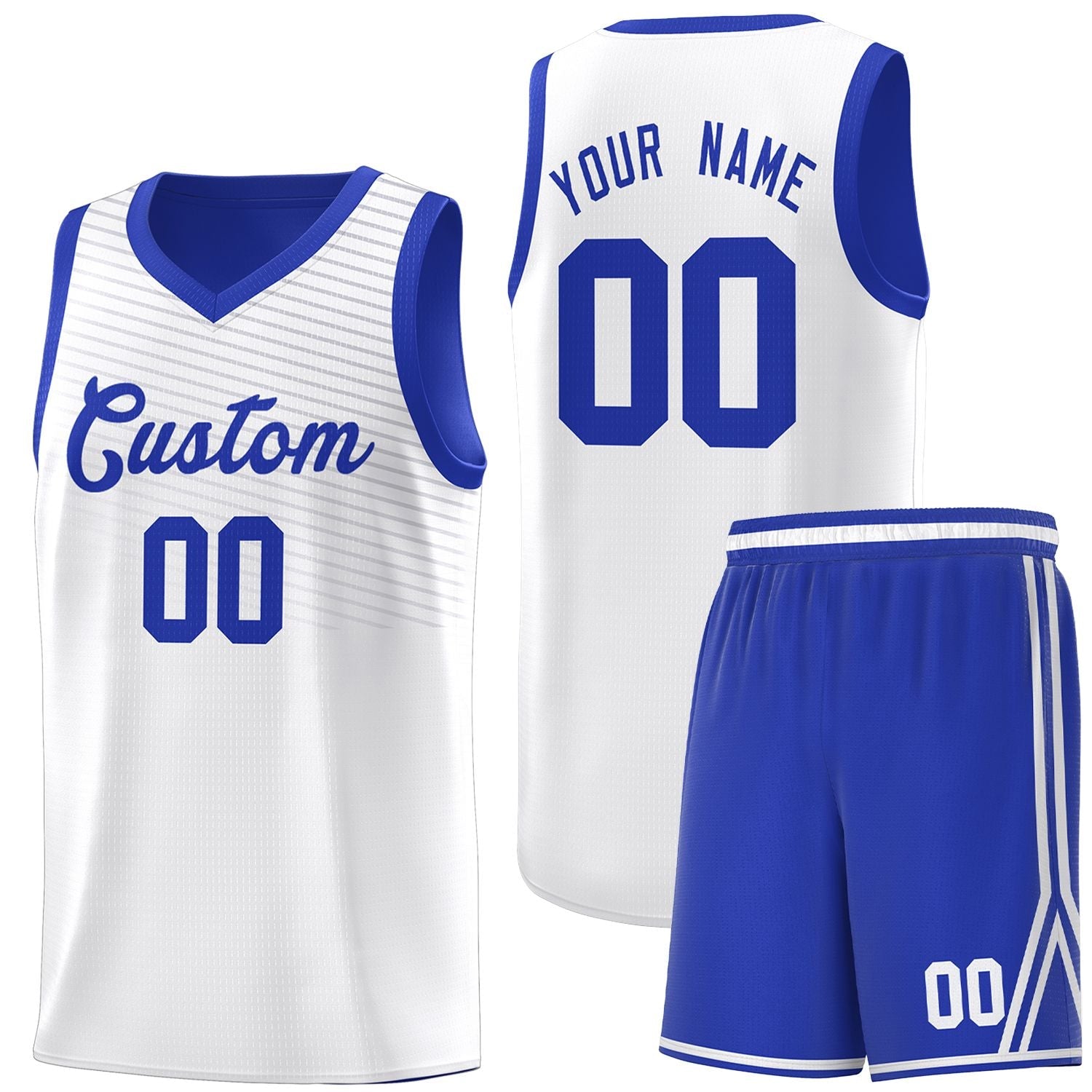 Custom White Royal Chest Slash Patttern Sports Uniform Basketball Jersey