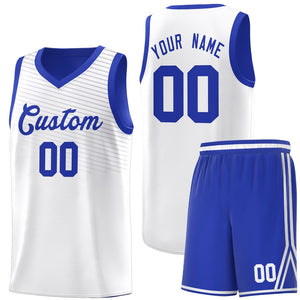 Custom White Royal Chest Slash Patttern Sports Uniform Basketball Jersey