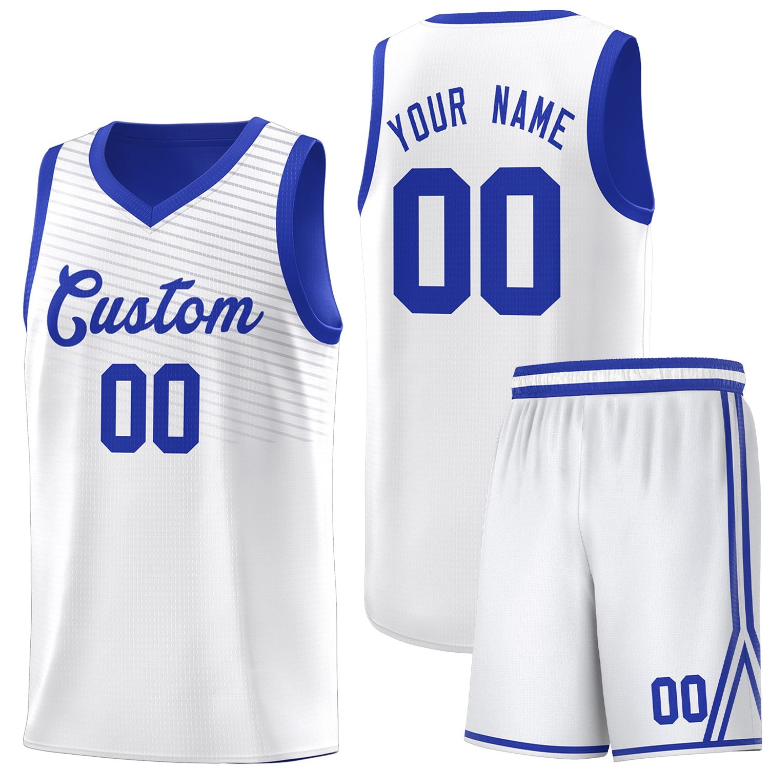 Custom White Royal Chest Slash Patttern Sports Uniform Basketball Jersey