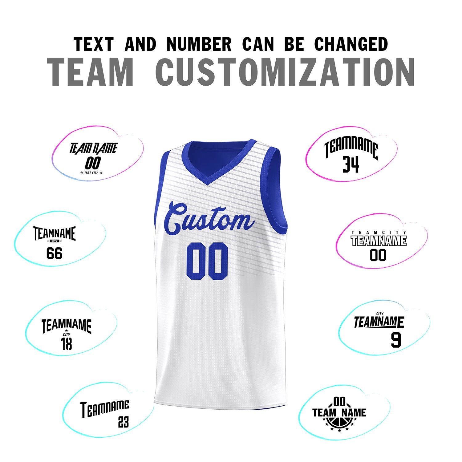 Custom White Royal Chest Slash Patttern Sports Uniform Basketball Jersey