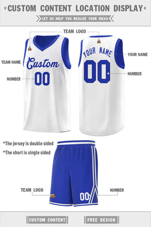 Custom Royal White Chest Slash Patttern Double Side Sports Uniform Basketball Jersey