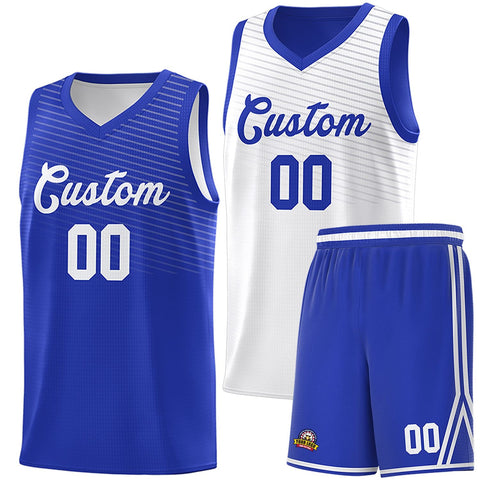 Custom Royal White Chest Slash Patttern Double Side Sports Uniform Basketball Jersey