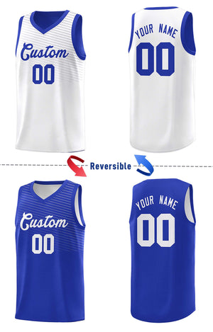 Custom Royal White Chest Slash Patttern Double Side Sports Uniform Basketball Jersey