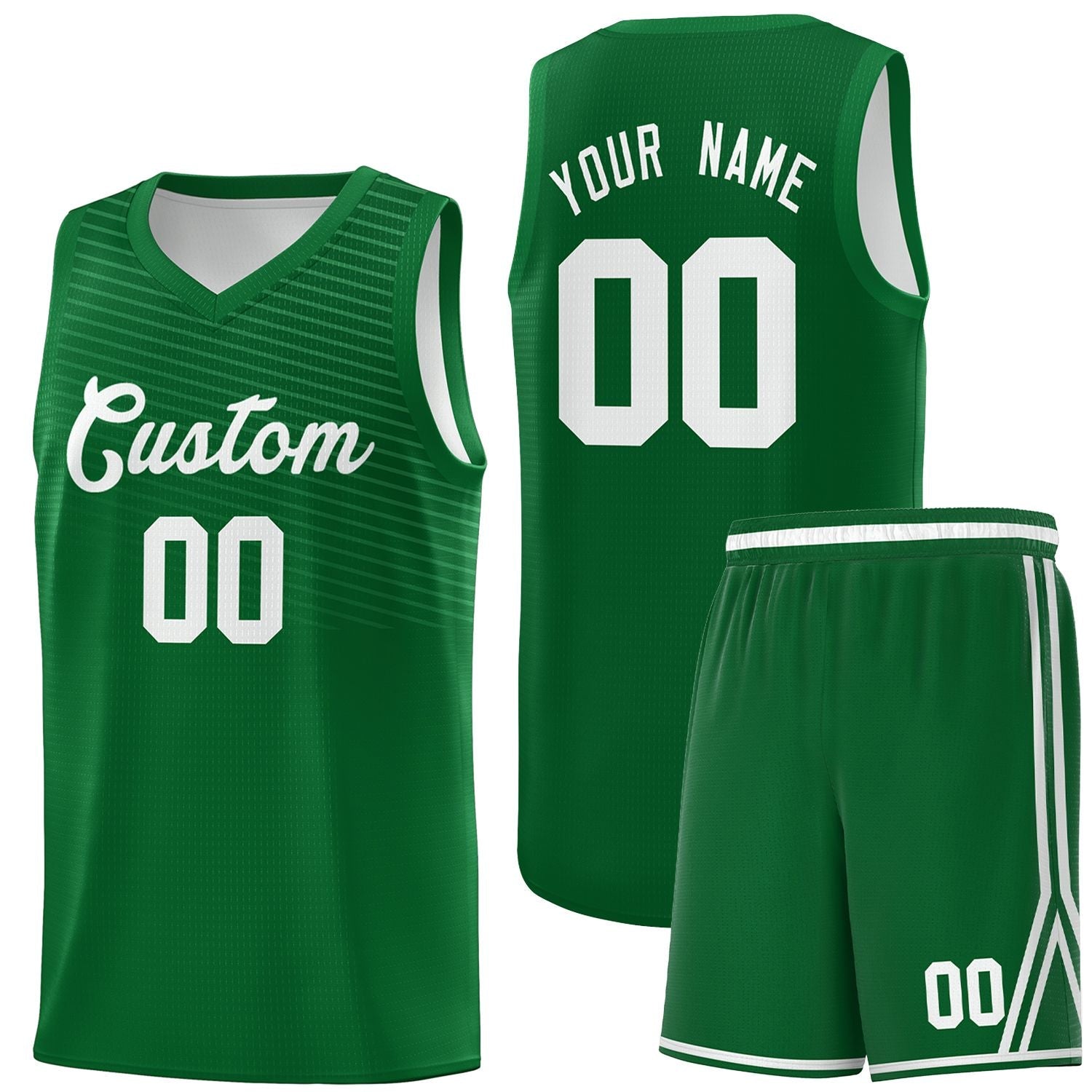 Custom Green White Chest Slash Patttern Sports Uniform Basketball Jersey