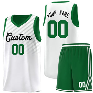 Custom White Green Chest Slash Patttern Sports Uniform Basketball Jersey