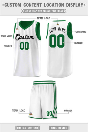 Custom White Green Chest Slash Patttern Sports Uniform Basketball Jersey