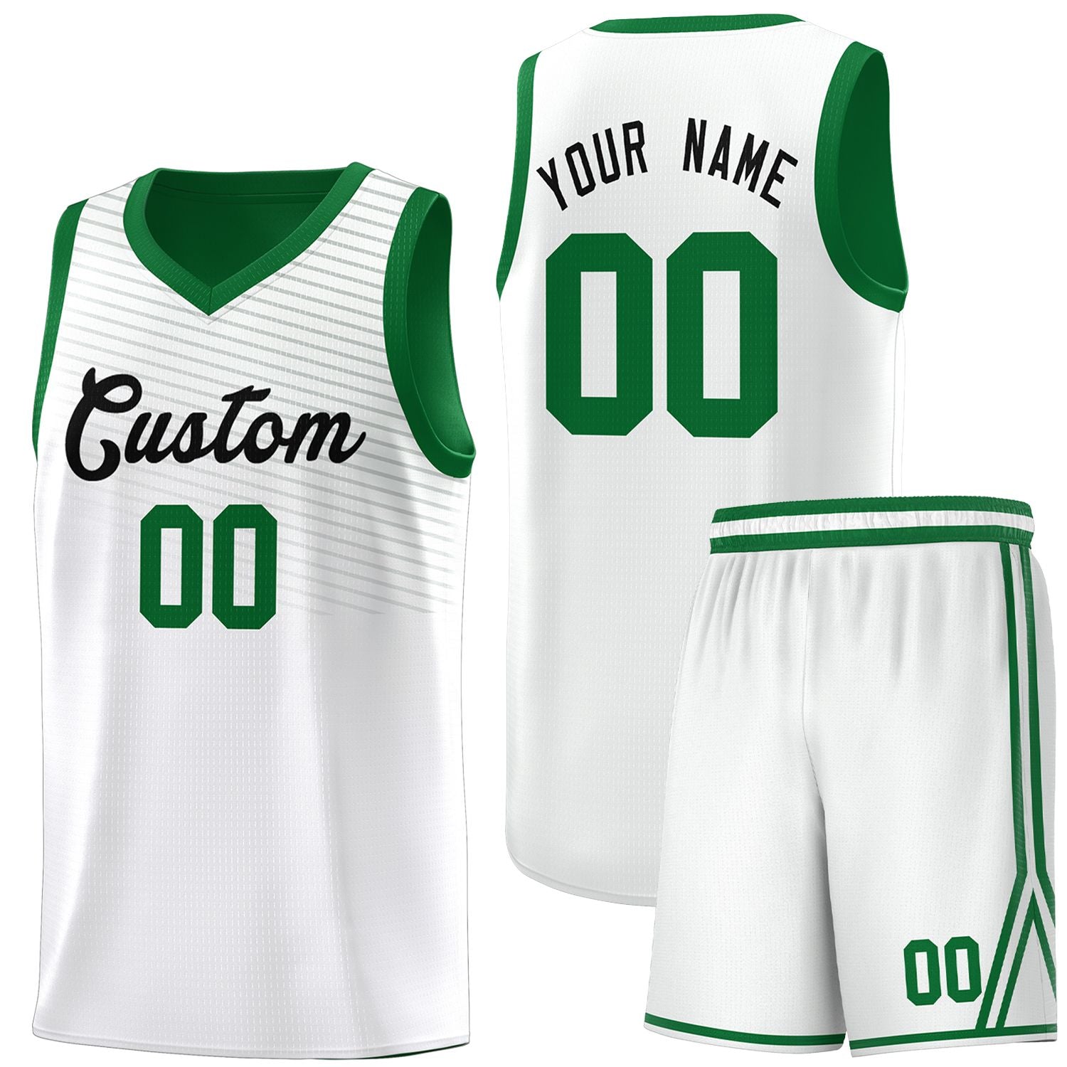 Custom White Green Chest Slash Patttern Sports Uniform Basketball Jersey