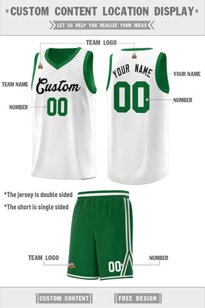 Custom Green White Chest Slash Patttern Double Side Sports Uniform Basketball Jersey