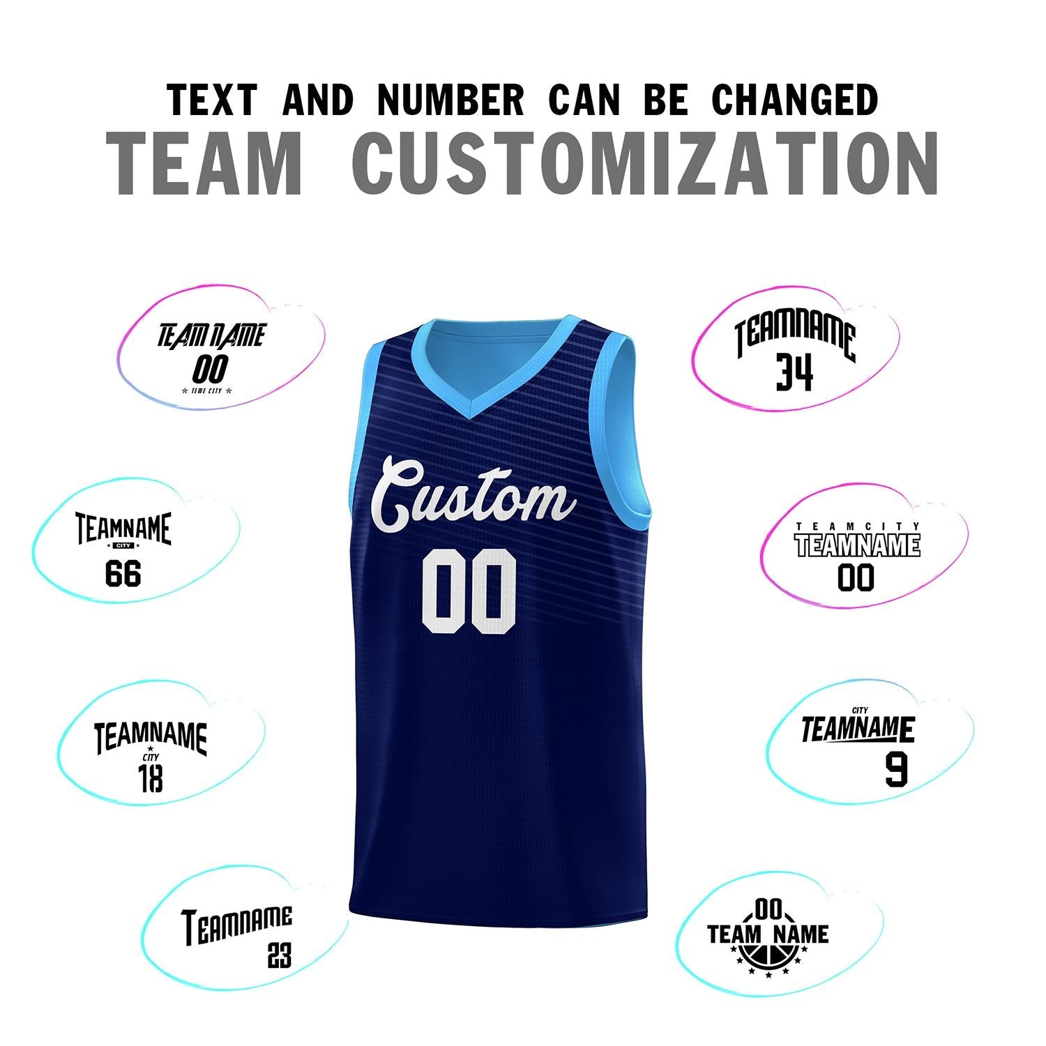 Custom Blue White Chest Slash Patttern Sports Uniform Basketball Jersey