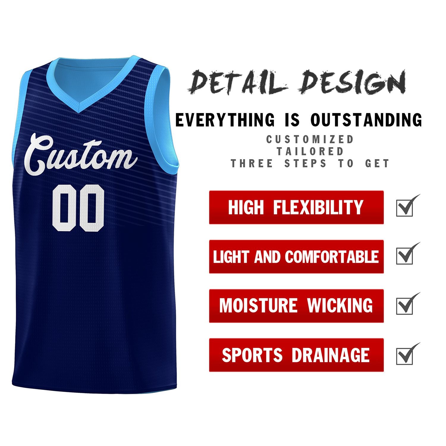 Custom Blue White Chest Slash Patttern Sports Uniform Basketball Jersey