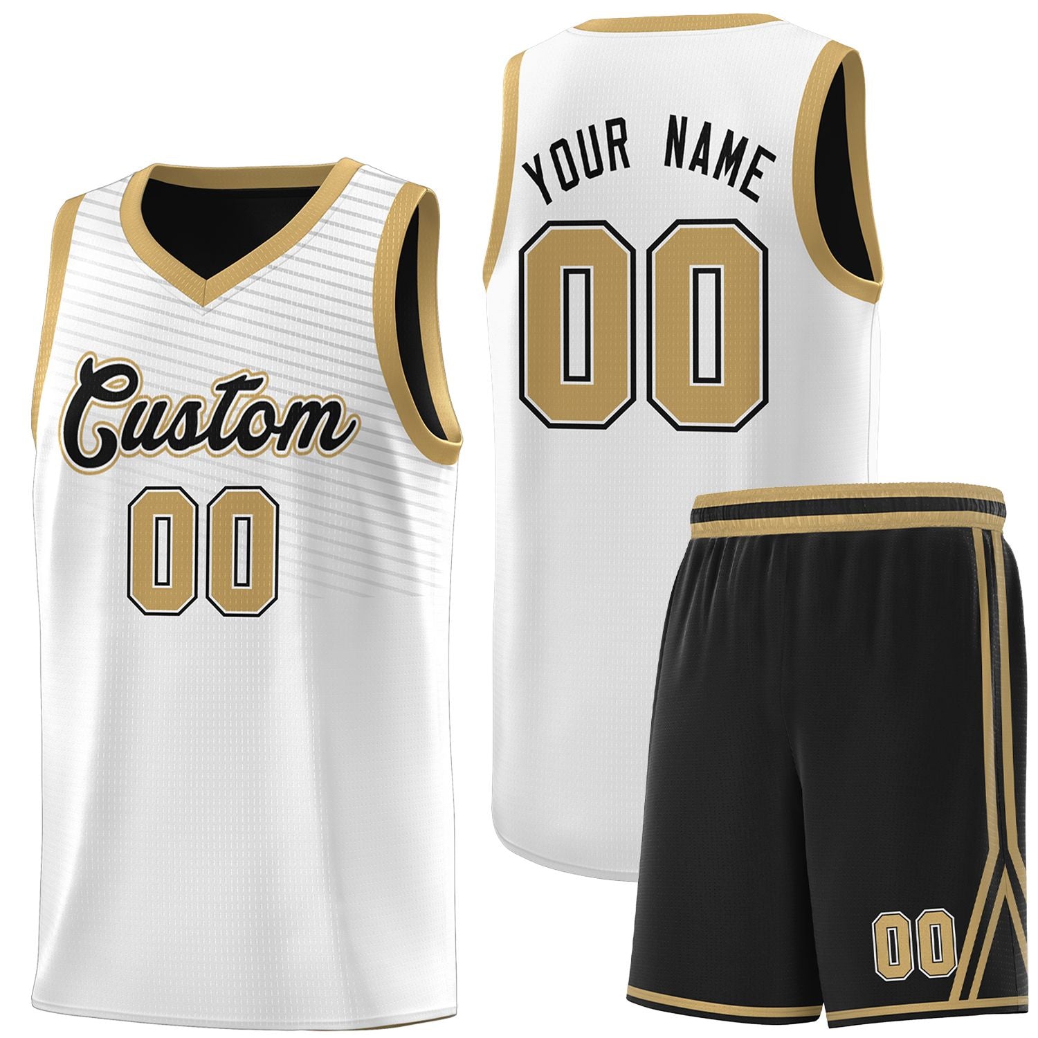 Custom White Old Gold Chest Slash Patttern Sports Uniform Basketball Jersey