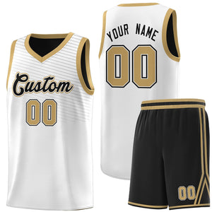 Custom White Old Gold Chest Slash Patttern Sports Uniform Basketball Jersey